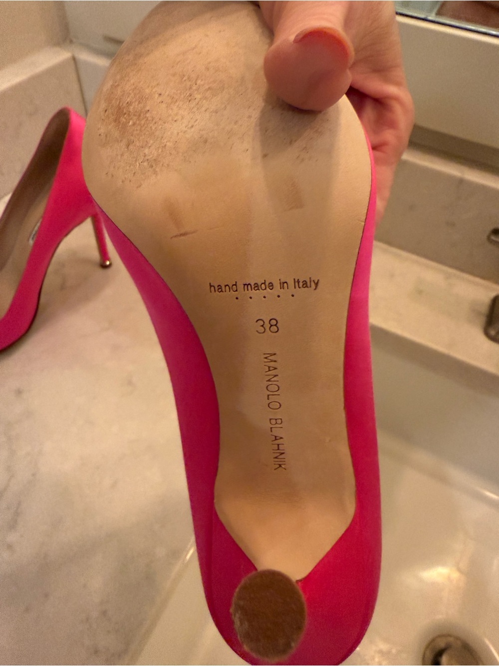 Manolo Blahnik Pink Satin Hangisi Blue Crystal-Embellished Pump - Picture 5 of 10